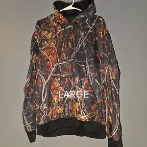 MOONSHINE WILDFIRE CAMOUFLAGE Black Hoodie with Orange Fall Camo Print - Large